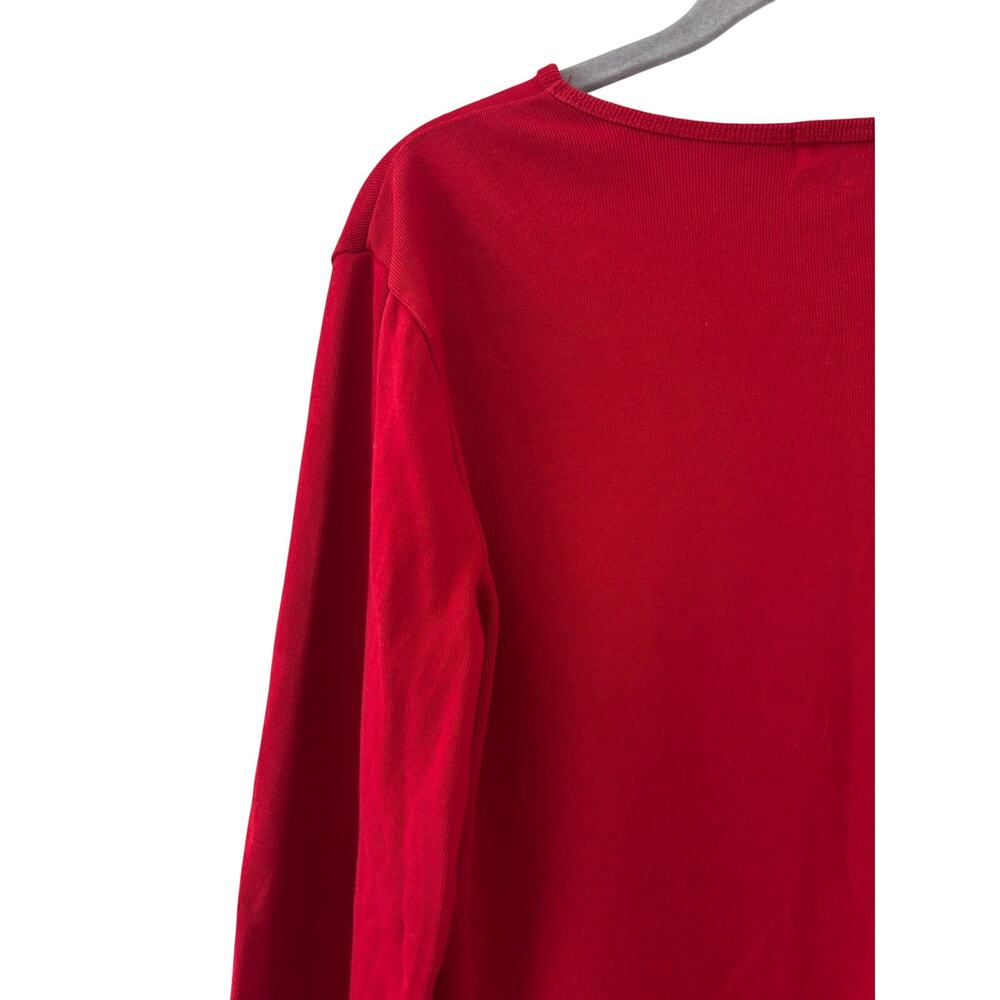 Lauren Ralph Lauren Red Long Sleeve Cotton Knit Top Womens Medium M Classic - Picture 8 of 9